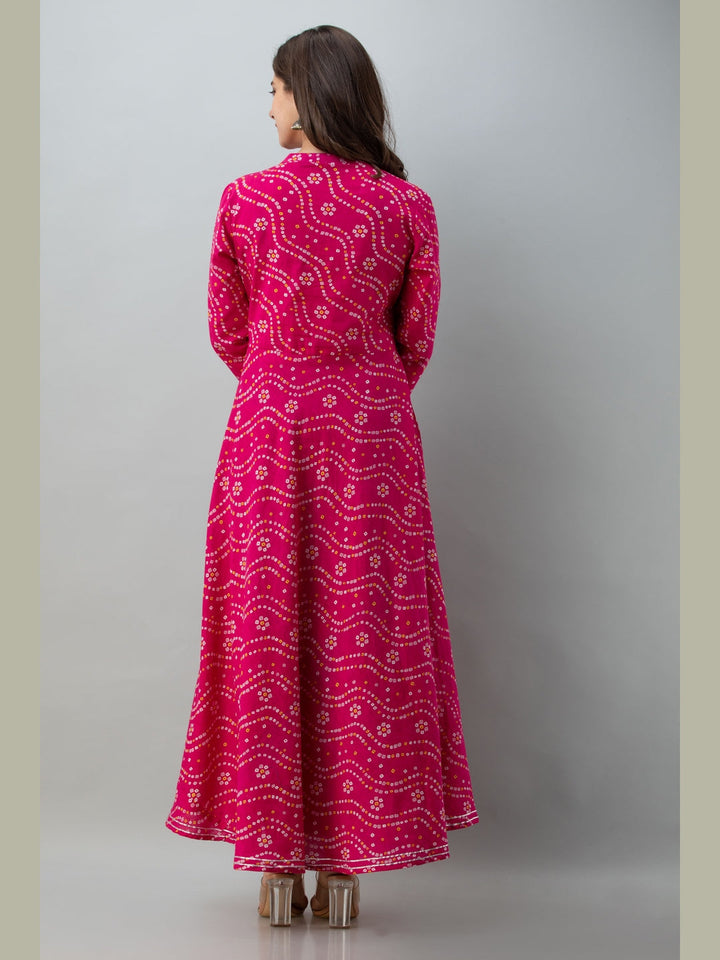 Cotton Printed Mandarin Neck 3/4 Sleeve Flared Ankle Length Kurta