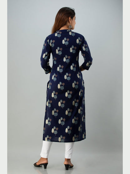 Cotton Printed Mandarin Neck 3/4 Sleeve Straight Calf Length Kurta