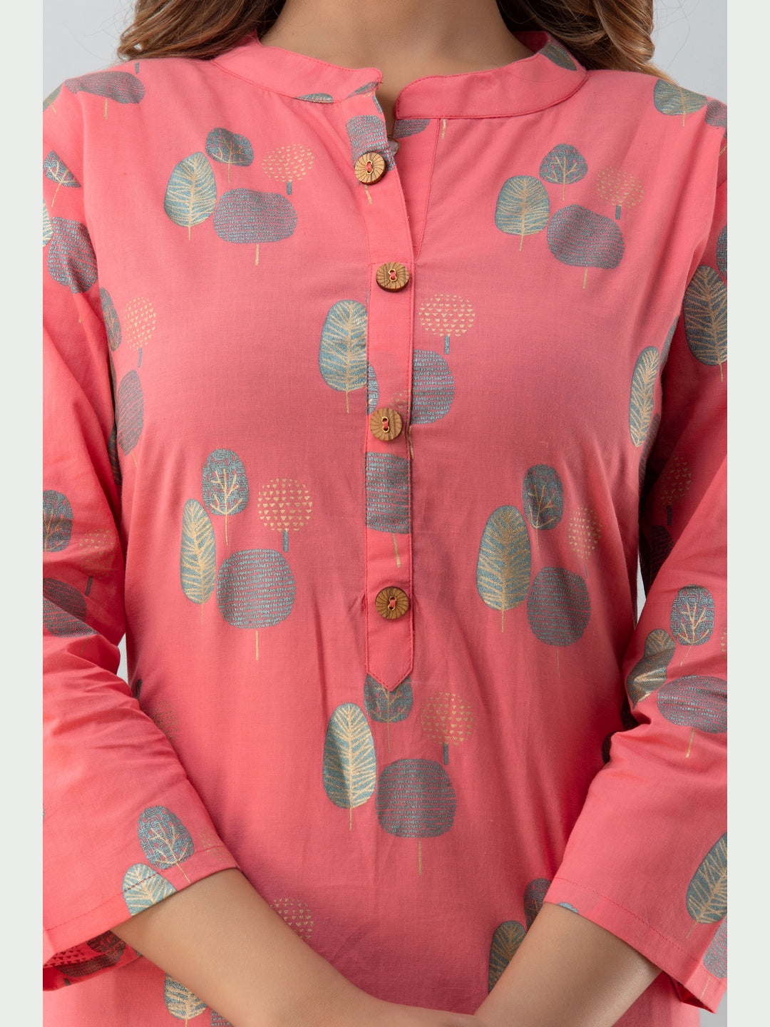 Cotton Printed Mandarin Neck 3/4 Sleeve Straight Calf Length Kurta