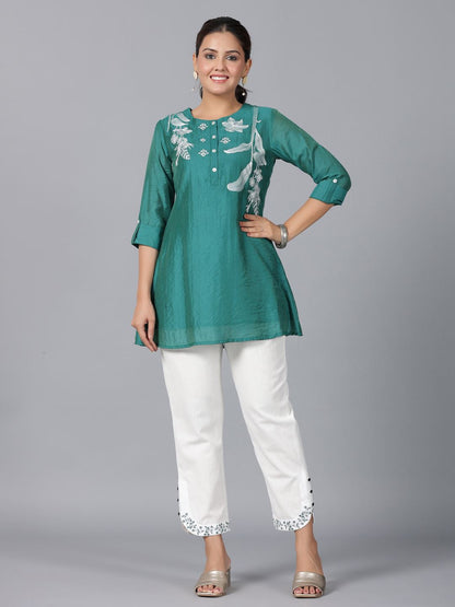 Green Chanderi Embroidered Clothing Set