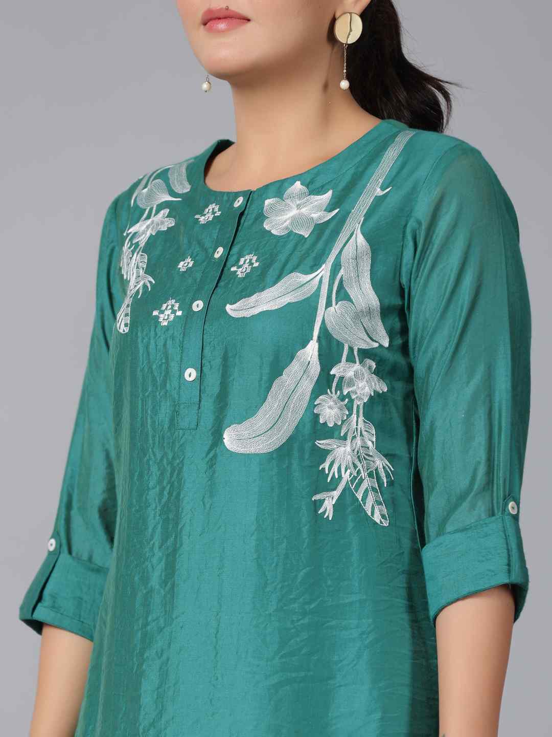 Green Chanderi Embroidered Clothing Set
