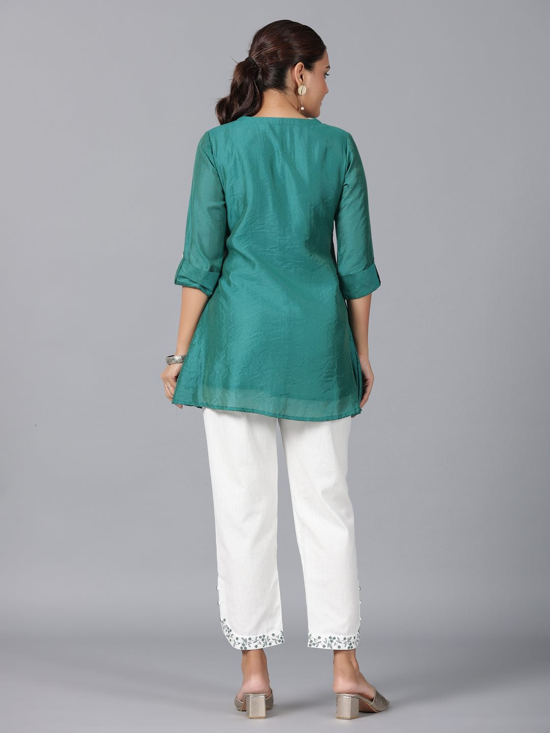 Green Chanderi Embroidered Clothing Set