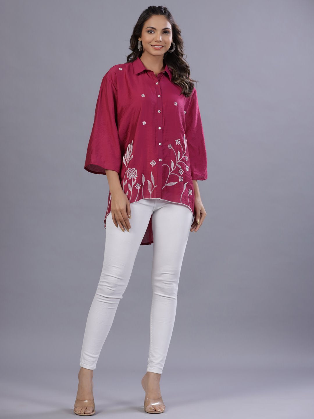 Fuchsia Chanderi Embroidered Clothing Set