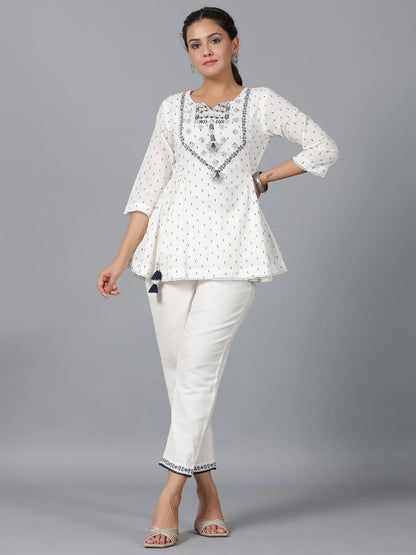 Off-White Cotton Dobby Embroidered Clothing Set