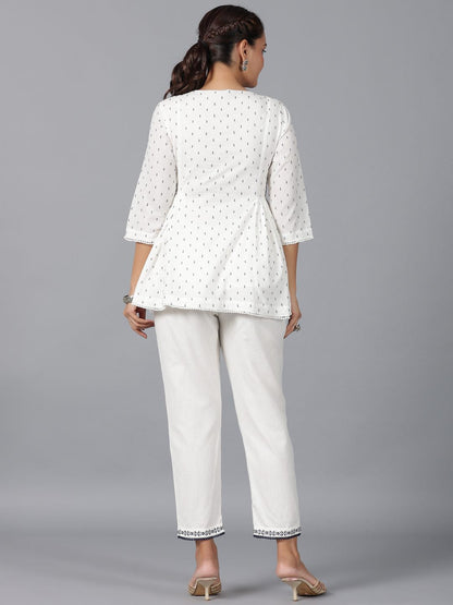Off-White Cotton Dobby Embroidered Clothing Set