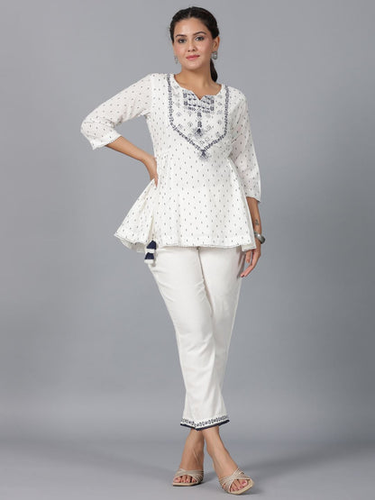 Off-White Cotton Dobby Embroidered Clothing Set