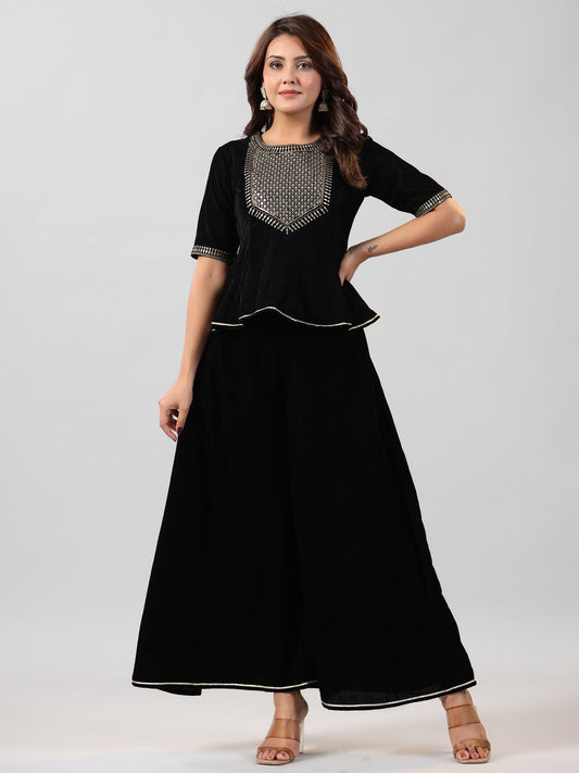 Black Velvet Embroidered Clothing Set