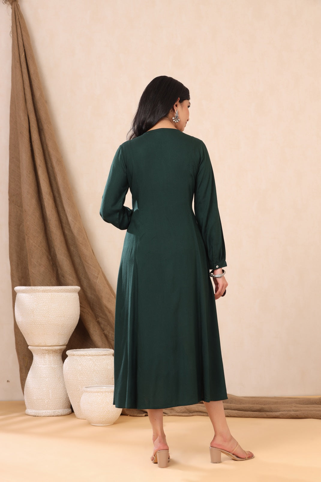 Jadegreen Rayon Embroidered A-Line Dress