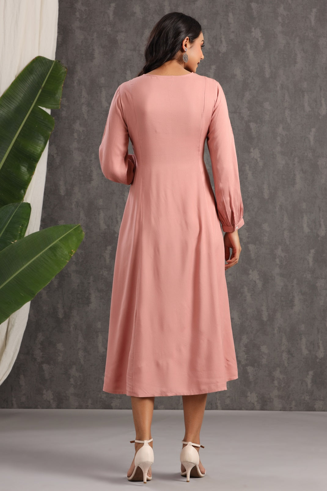 Onionpink Rayon Embroidered A-Line Dress