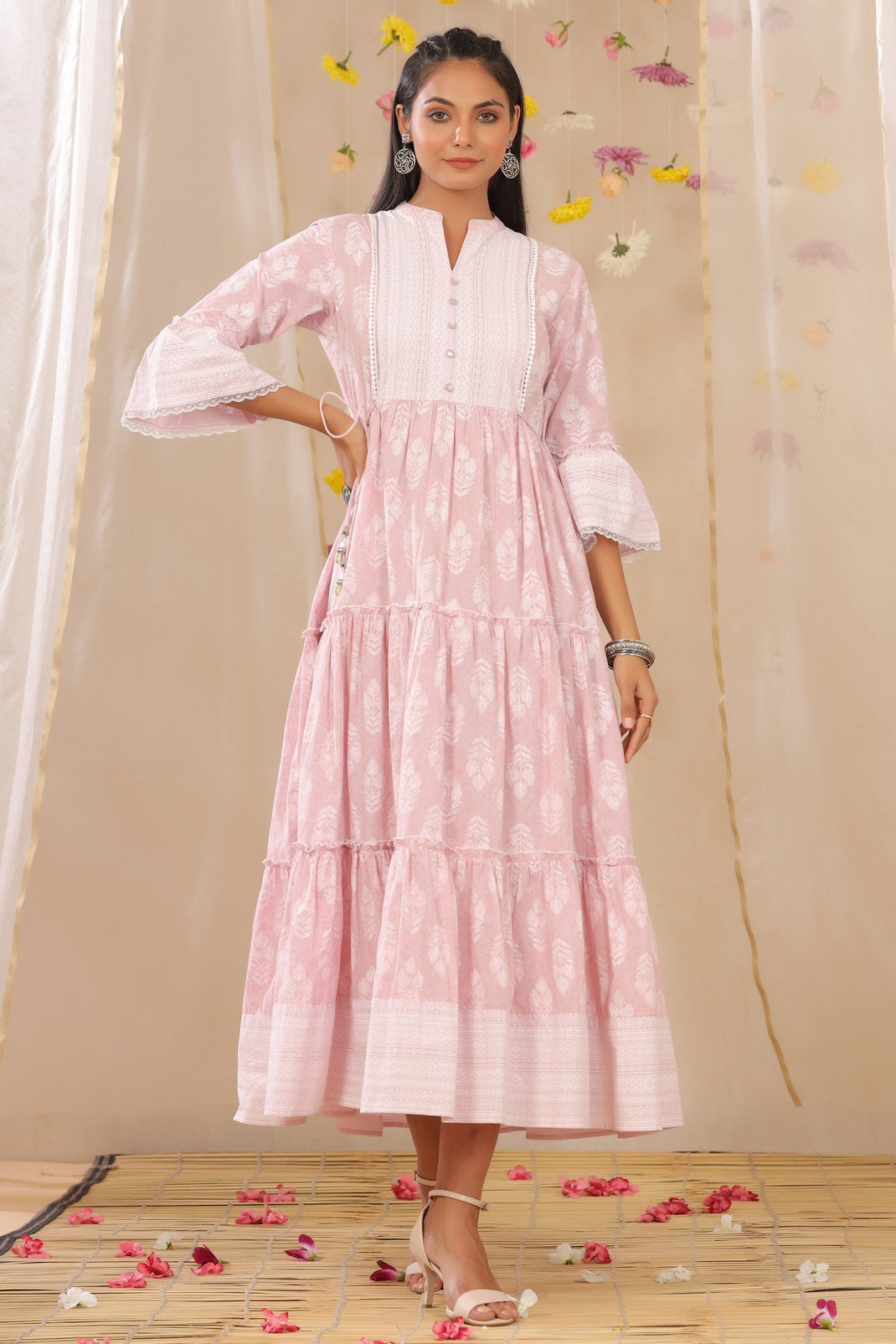 Lavender Cambric Printed Tiered Dress