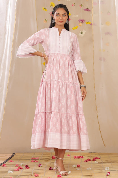 Lavender Cambric Printed Tiered Dress