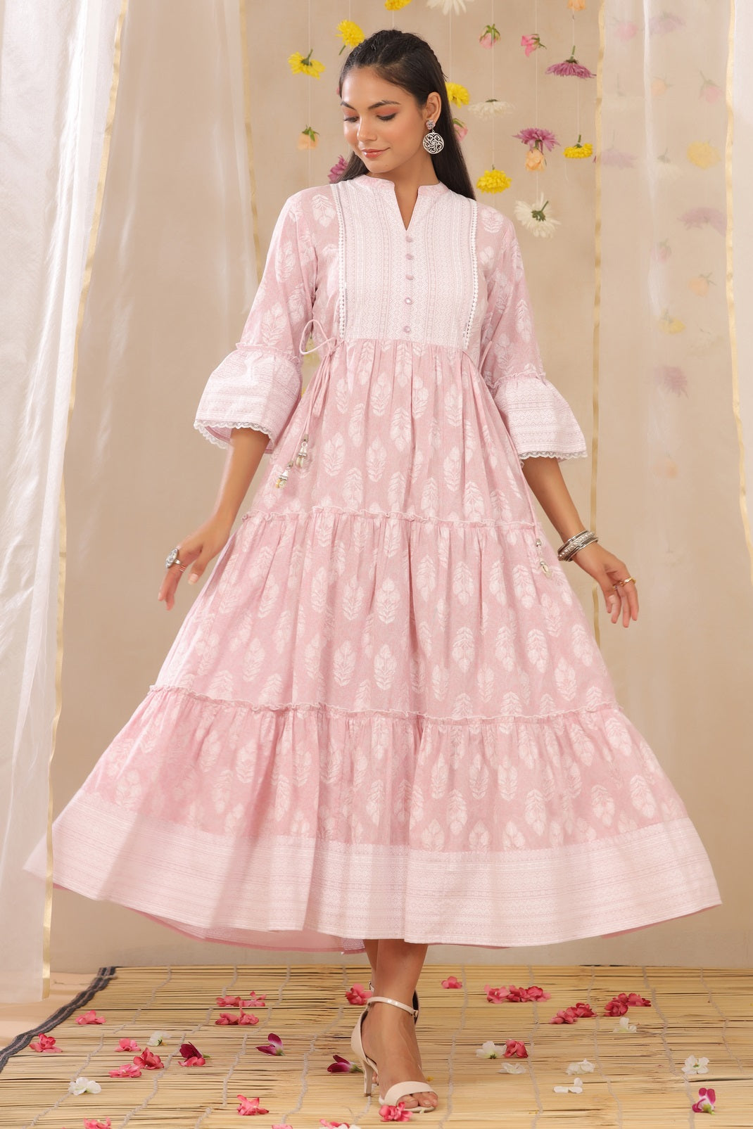 Lavender Cambric Printed Tiered Dress