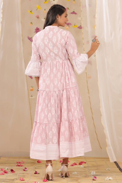 Lavender Cambric Printed Tiered Dress