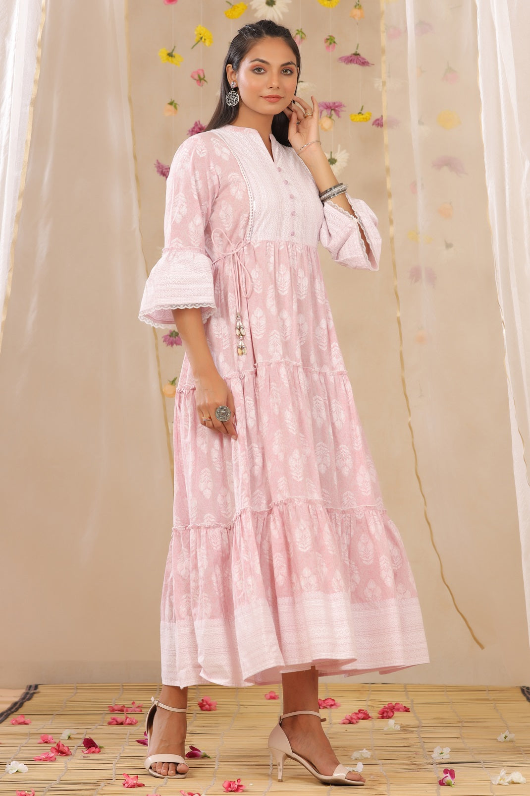 Lavender Cambric Printed Tiered Dress