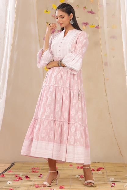 Lavender Cambric Printed Tiered Dress