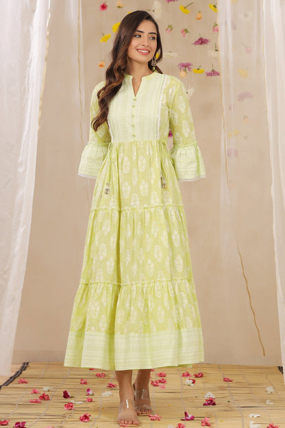 Limegreen Cambric Printed Tiered Dress