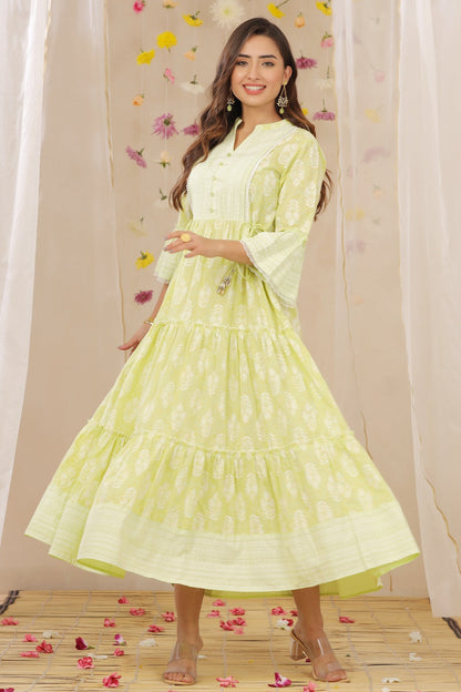 Limegreen Cambric Printed Tiered Dress