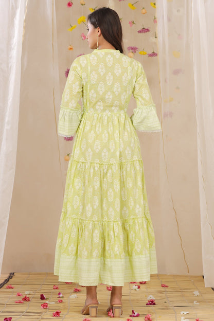 Limegreen Cambric Printed Tiered Dress