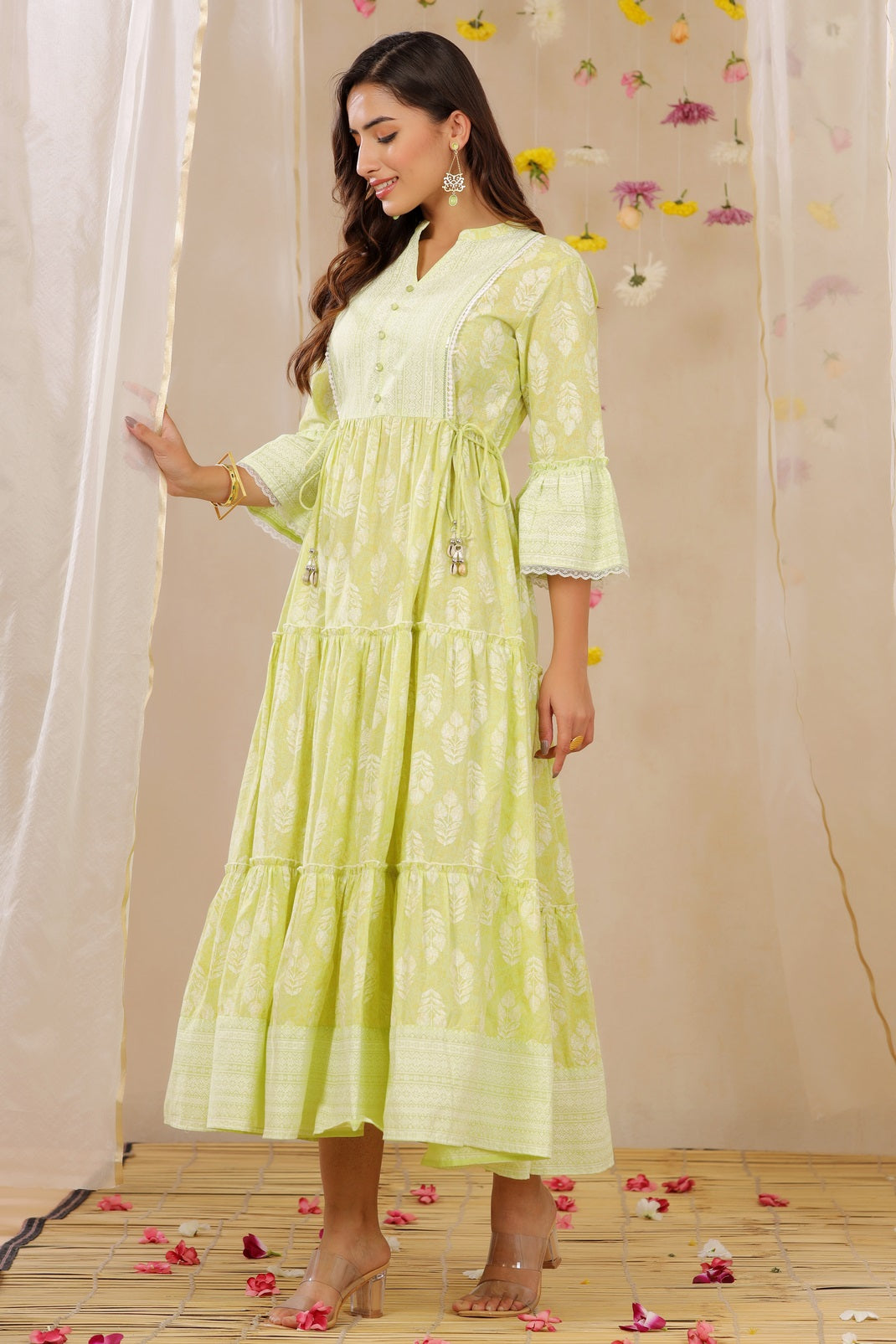 Limegreen Cambric Printed Tiered Dress
