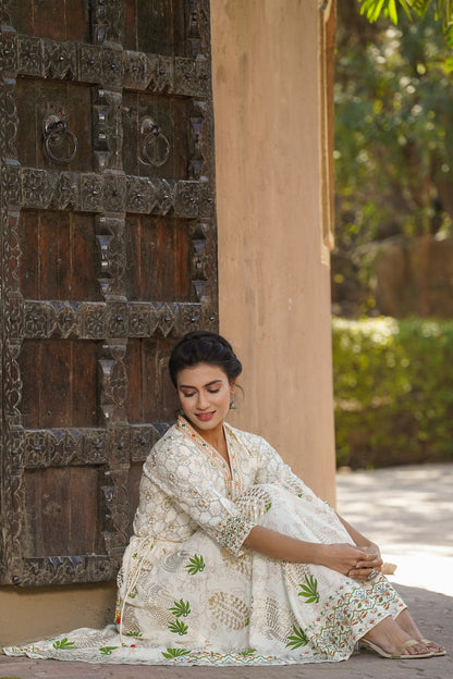 Ivory Rayon Printed Flared Dress