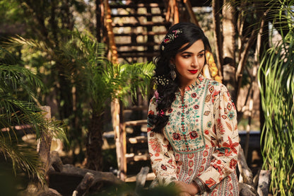 Ivory Rayon Printed Flared Dress