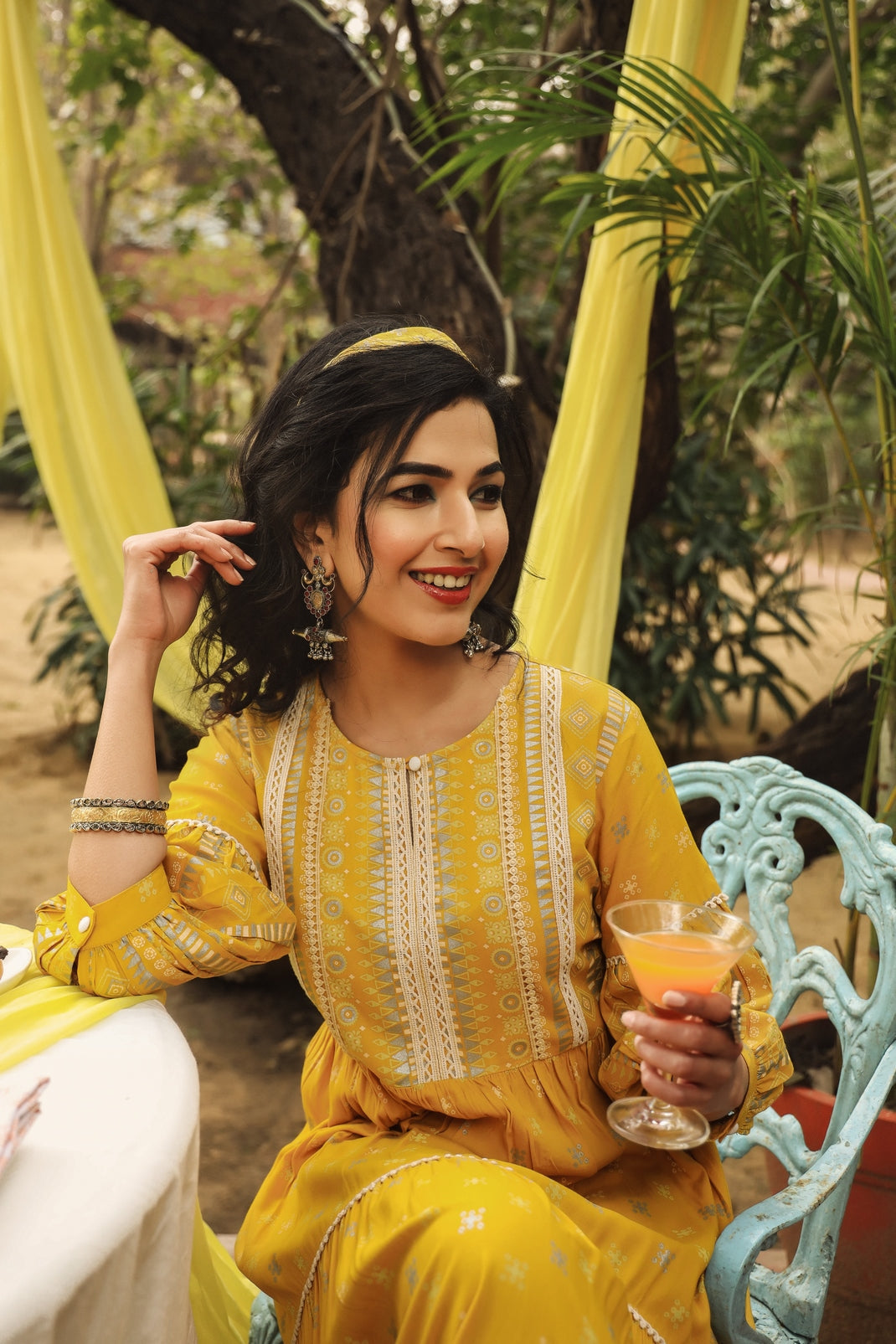 Mustard Rayon Printed Tiered Dress