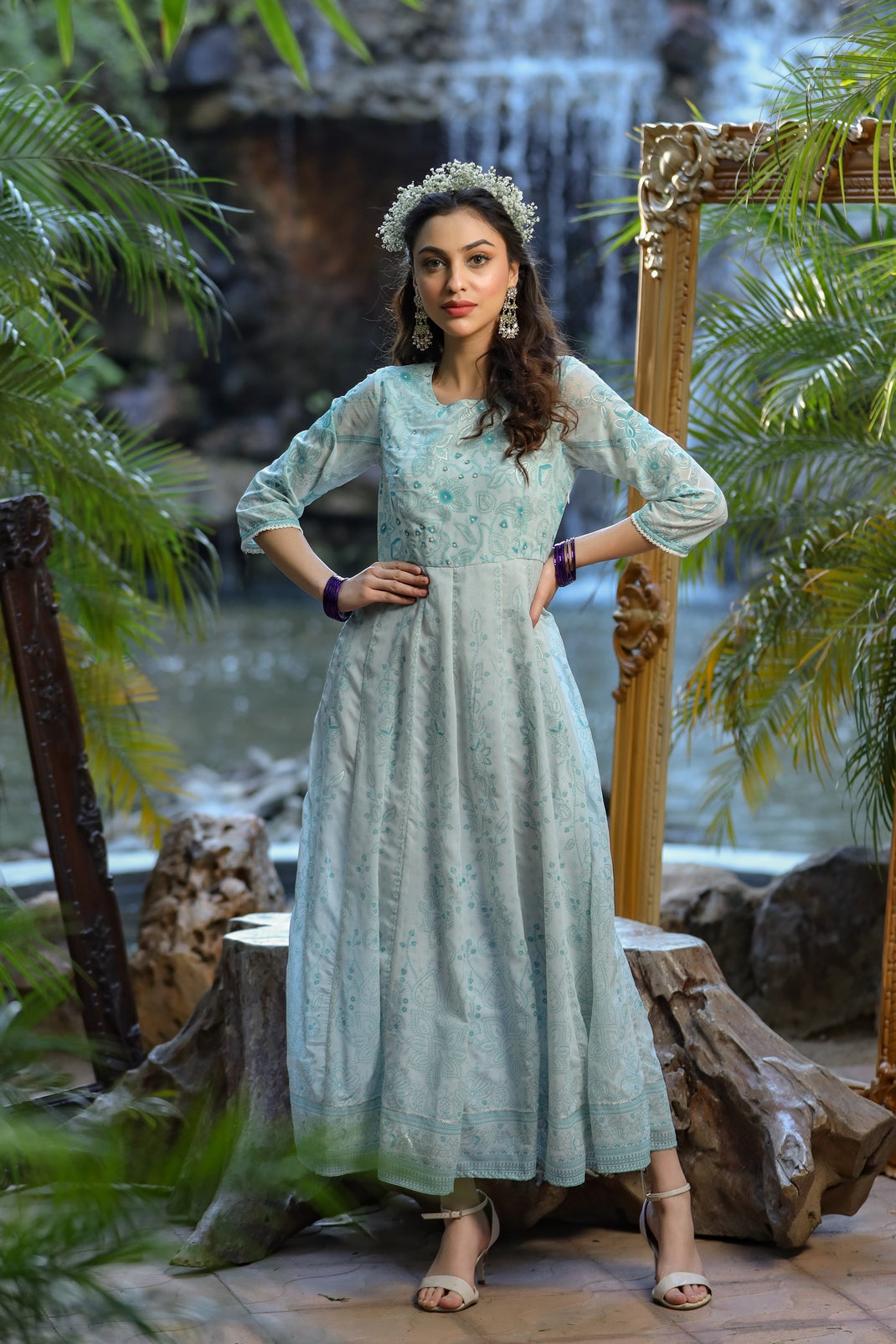 Blue & Multi Georgette Printed Anarkali Dress