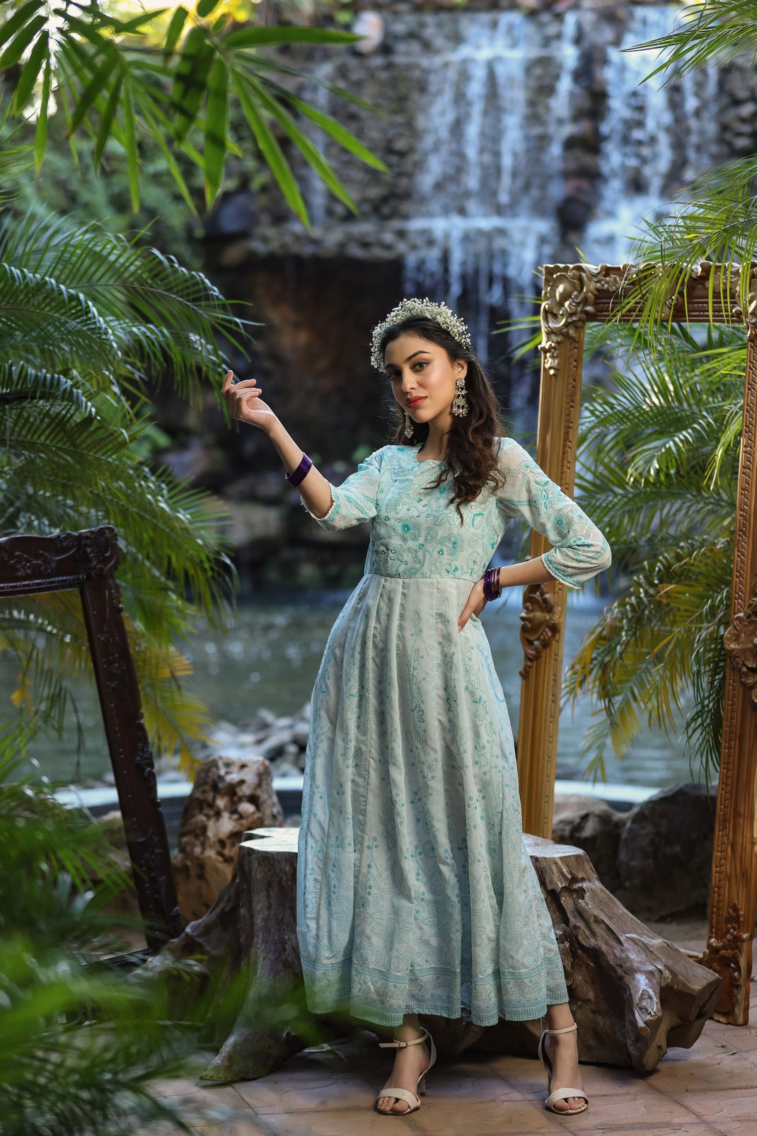 Blue & Multi Georgette Printed Anarkali Dress