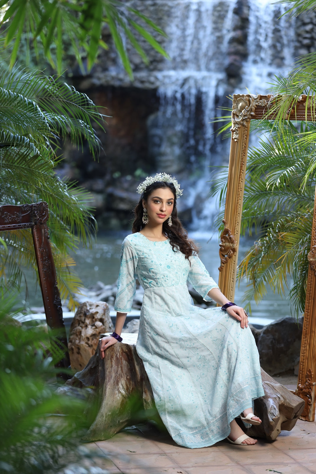 Blue & Multi Georgette Printed Anarkali Dress