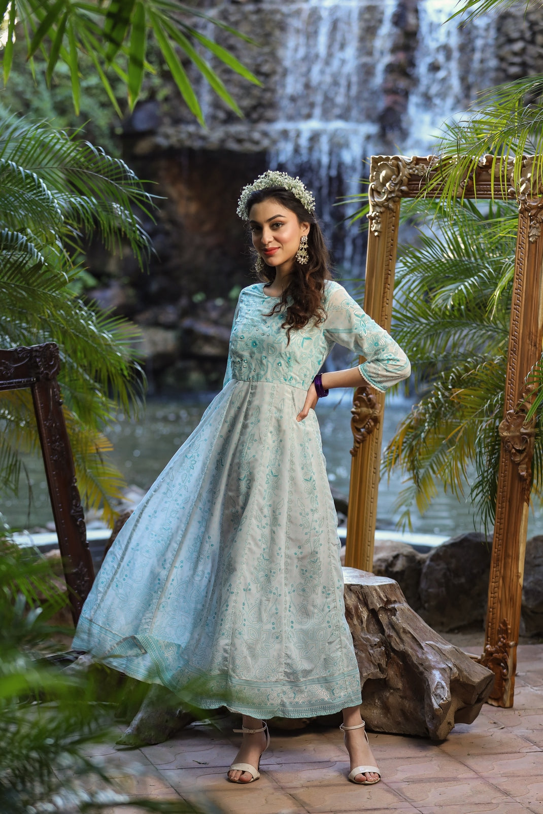 Blue & Multi Georgette Printed Anarkali Dress