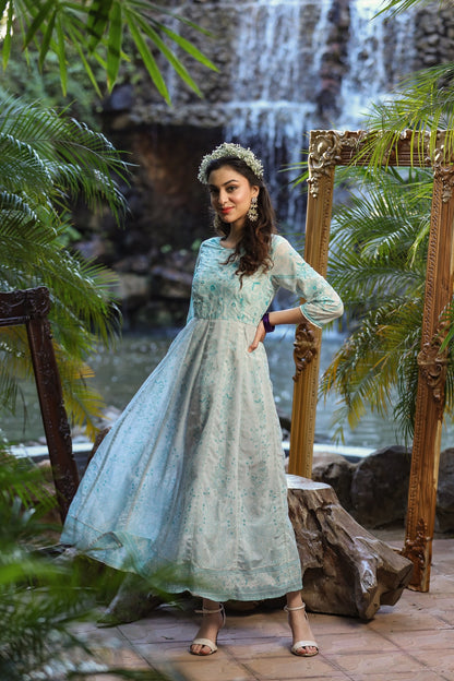 Blue & Multi Georgette Printed Anarkali Dress
