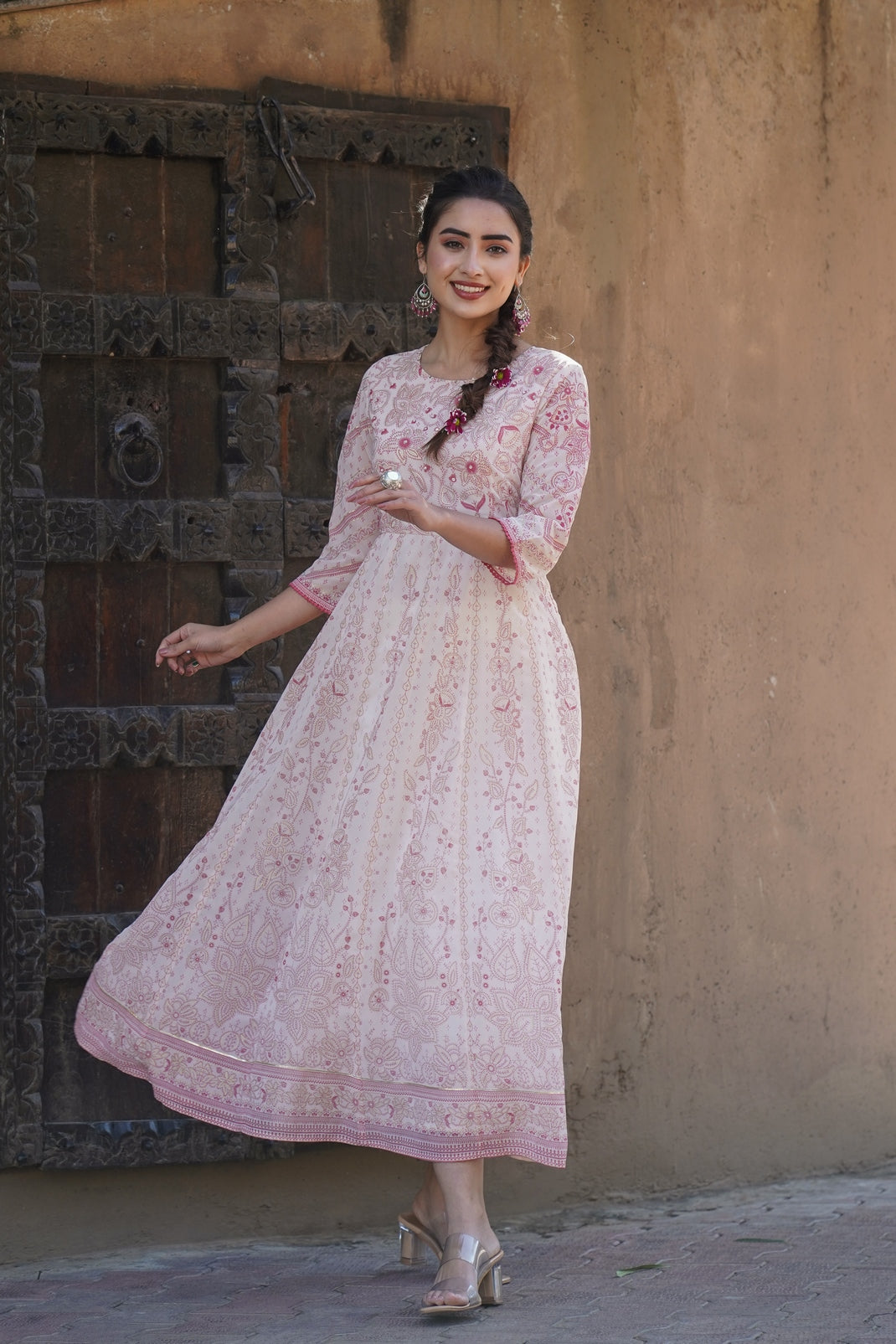 Pink & Multi Georgette Printed Anarkali Dress