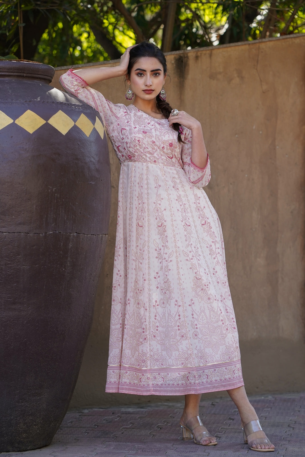 Pink & Multi Georgette Printed Anarkali Dress