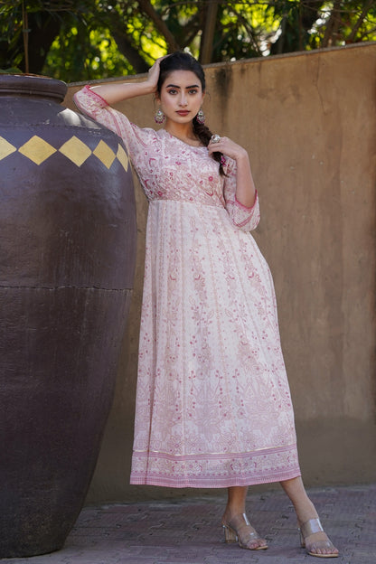 Pink & Multi Georgette Printed Anarkali Dress