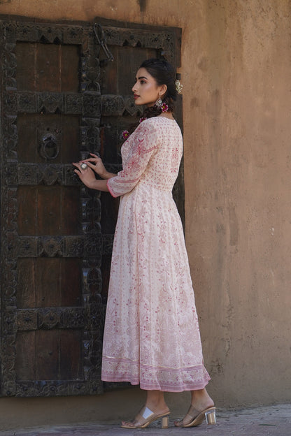 Pink & Multi Georgette Printed Anarkali Dress