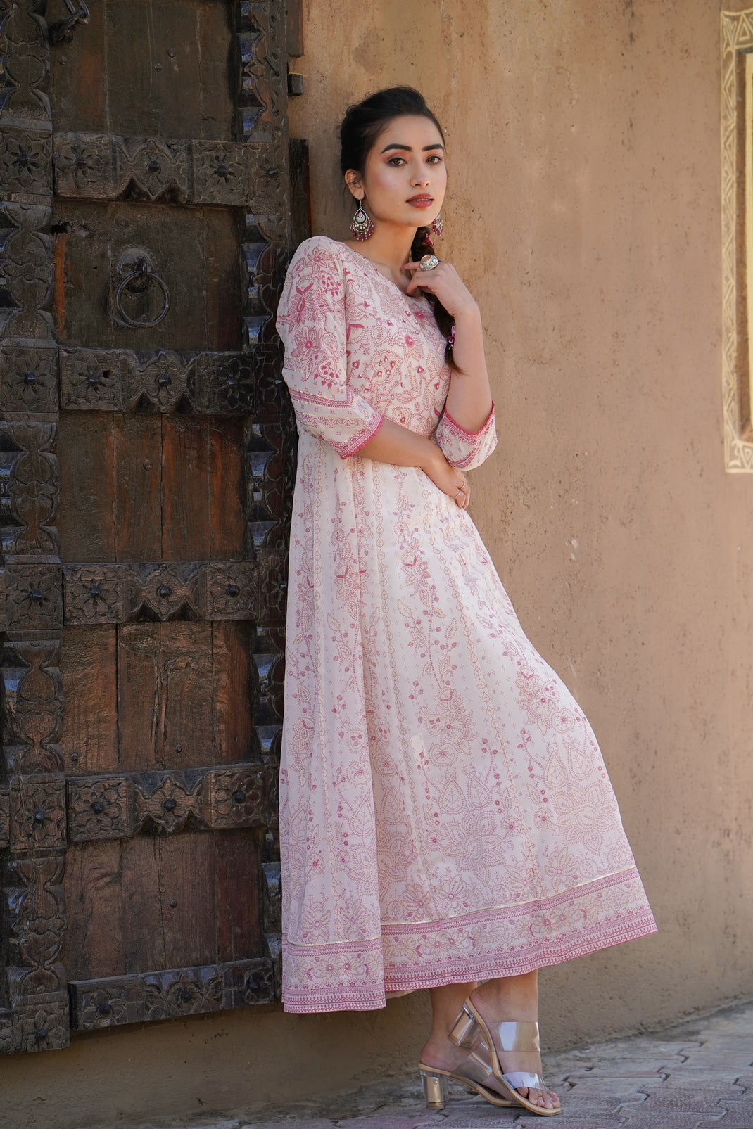 Pink & Multi Georgette Printed Anarkali Dress