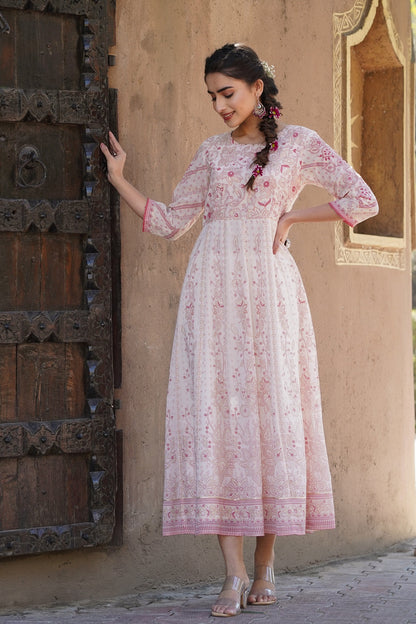 Pink & Multi Georgette Printed Anarkali Dress