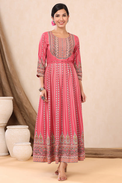 Pink Rayon Printed Anarkali Dress