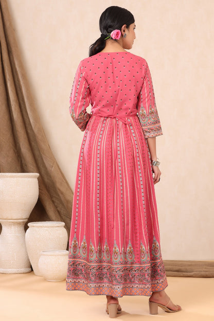 Pink Rayon Printed Anarkali Dress