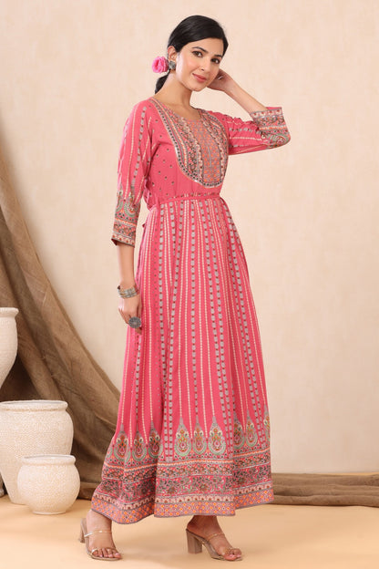 Pink Rayon Printed Anarkali Dress