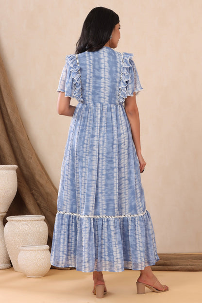 Powderblue Chiffon Tie & Dye Tiered Dress