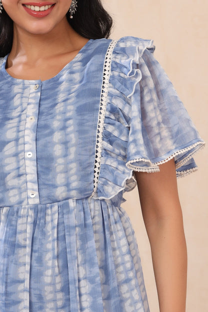 Powderblue Chiffon Tie & Dye Tiered Dress