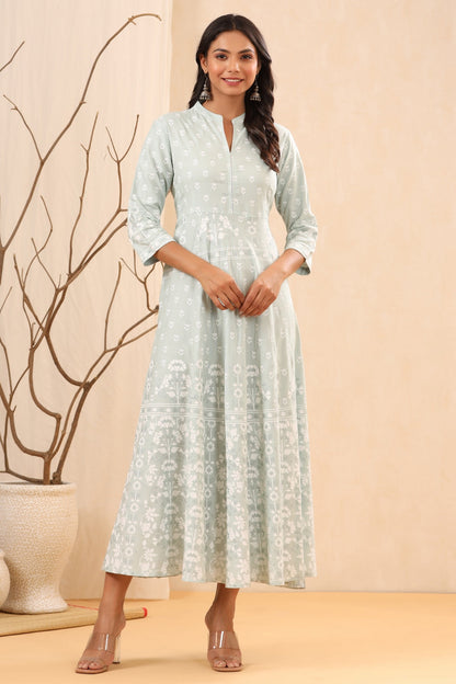 Women`s Mintgreen Rayon Printed A-Line Dress