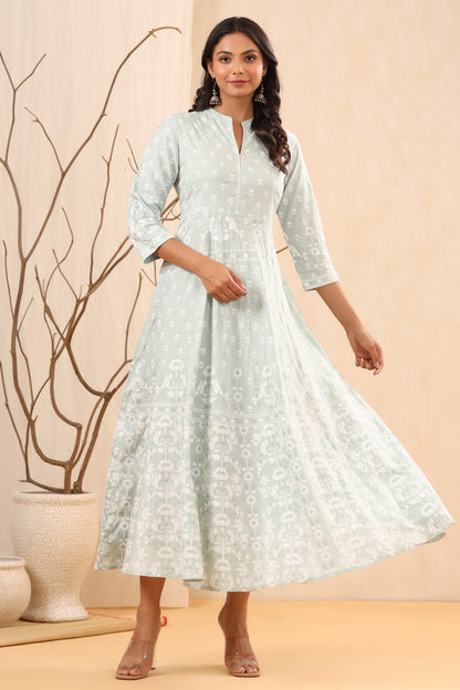 Women`s Mintgreen Rayon Printed A-Line Dress