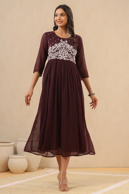 Women`s Purple Cambric Solid Flared Dress