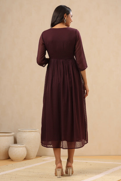 Women`s Purple Cambric Solid Flared Dress