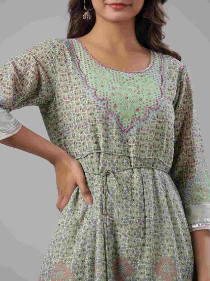 Green Georgette Printed Maxi Dress