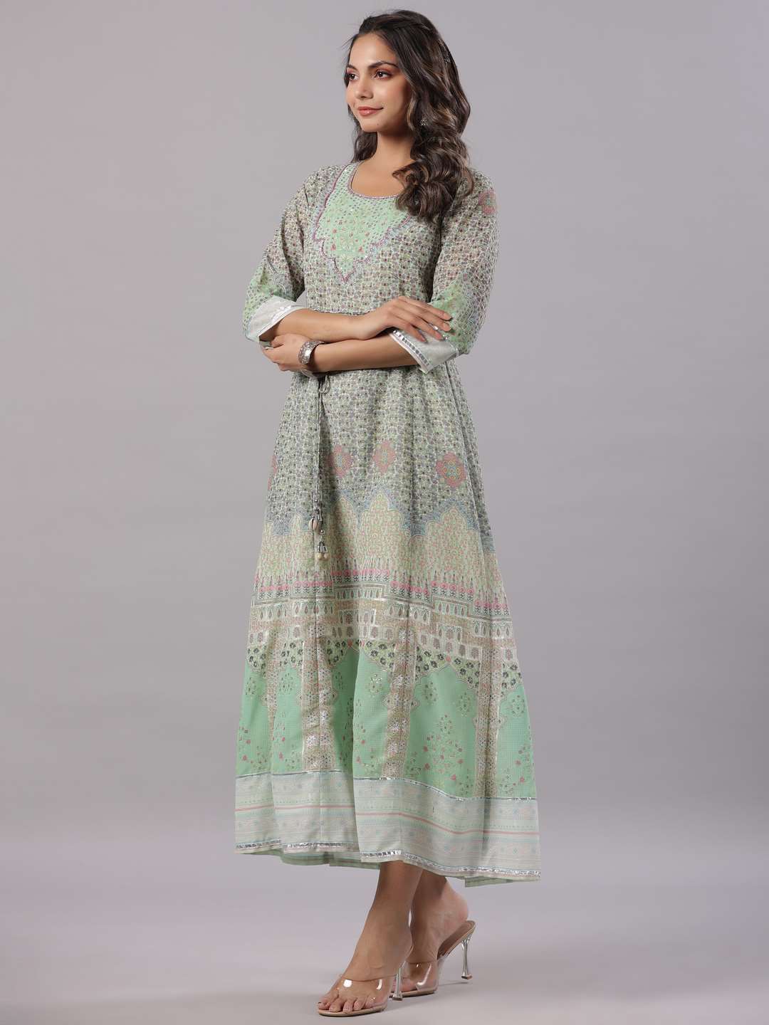 Green Georgette Printed Maxi Dress