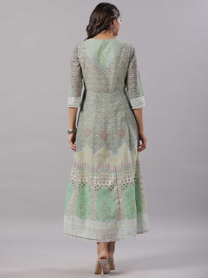 Green Georgette Printed Maxi Dress