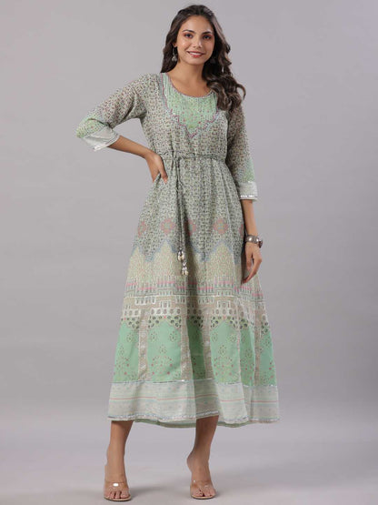 Peach Georgette Printed Maxi Dress